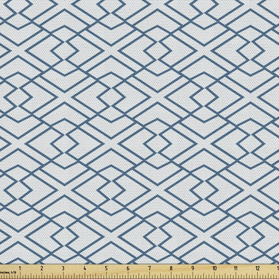 Ambesonne Japanese Fabric by the Yard Upholstery, Retro Blue Blossoms, 5 Yards, Blue White