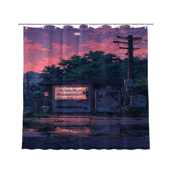 Japanese Vending Machine Purple Dusk Moon Waterproof Polyester Shower Curtain 72 x 72 Inch