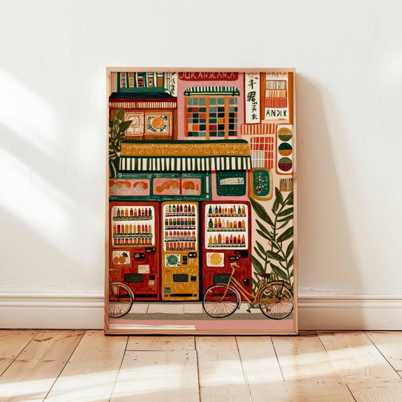 Japanese Vending Machine Retro Snack Urban Pop Culture Food Wall Art, Unframed Canvas 16x20in