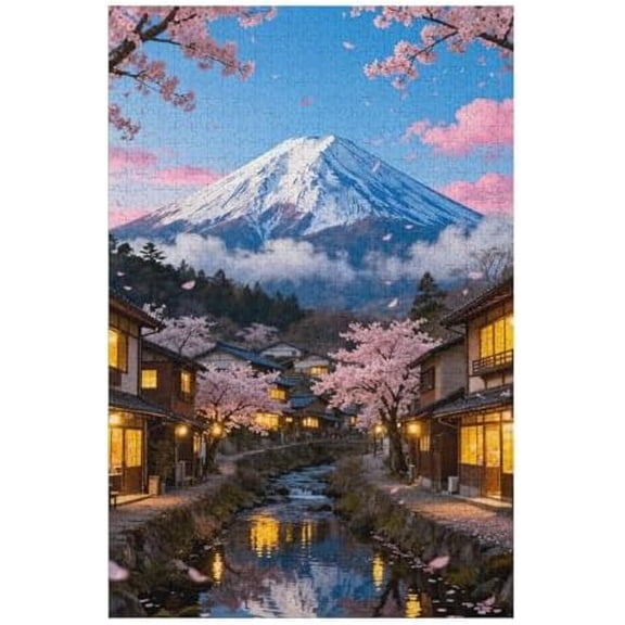Japanese Village 500 Piece Puzzle for Adults - Cherry Blossom Falling Scene, Colorful DIY Puzzle, Relaxing Family Activity, Challenging Brain Exercise, Home Wall Decor Gift (20.5x15)