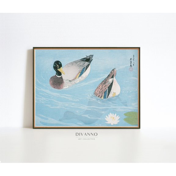 Japanese Vintage Ducks Hunting Mallard Nursery Art Print, UNFRAMED Size 16x16