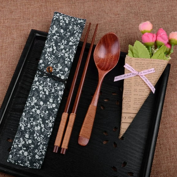 Japanese Vintage Wooden Chopsticks Spoon Tableware 2pcs Set Gift