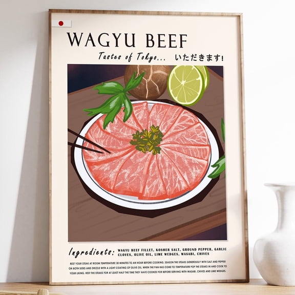Japanese Wagyu Beef Tokyo Retro Kitchen Art Poster UNFRAMED PAPER POSTER, Home Decor