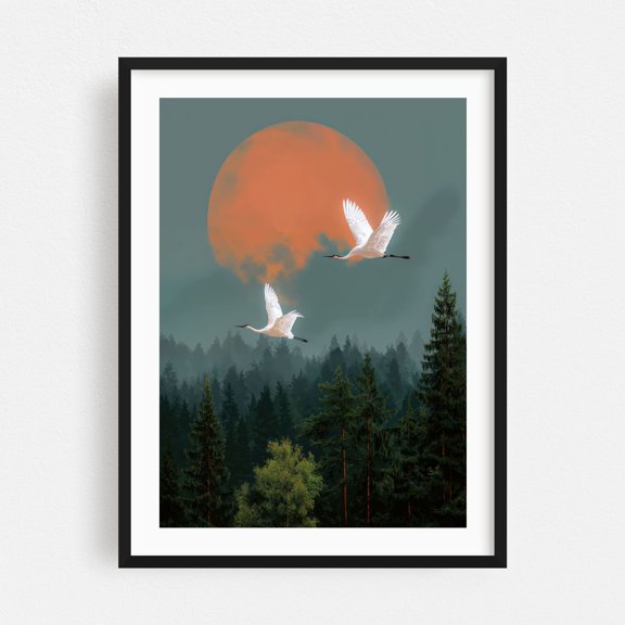 Japanese Wall Art Bird Wall Art Forest Wall Art japandi Art chinoiserie wall art extra large wall art sage green Wall art - Japan Painting Bird Forest Nature Black Framed Wall Art Print 24 x 36 inches