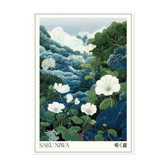 Japanese Wall Art Blue Chinoiserie Print Sage Green Wall Art Floral Painting Wabi Sabi printable Wall Art Japandi Birthflower gift for her - Japan Painting Floral Unframed Wall Art Print 4 x 6 inches