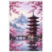 Japanese Wall Art Cherry Blossom Sakura Pagoda Mount Fuji Landscape Poster