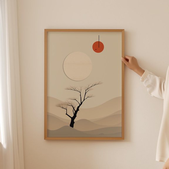 Japanese Wall Art Geometric Minimalist Art Print Japandi Willow Tree Boho Abstract Art for Living Room, Unframed Paper Poster 8x10in