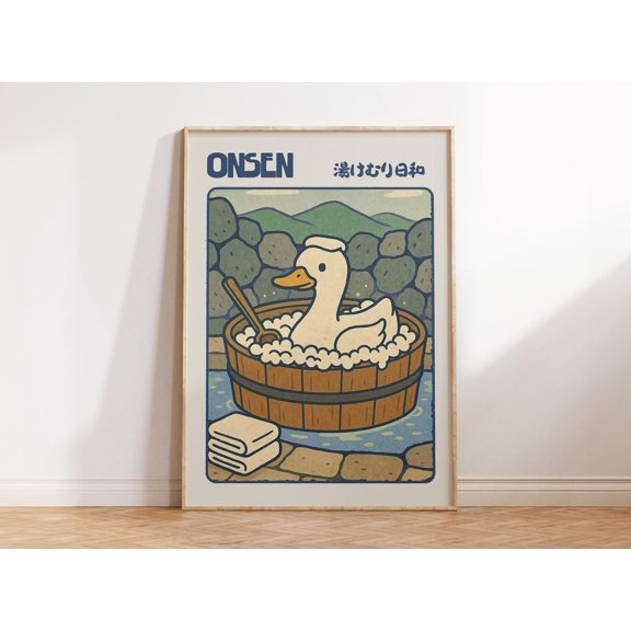 Japanese Wall Art Japanese Poster Onsen Art Duck Wall Art Animal Portrait Living Room Wall Art , Poster Print Only