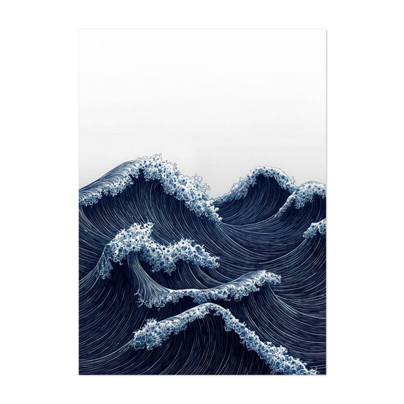 Japanese Wall Art Ocean Wall Art Minimalist Print Navy Blue Surf Wall Art Japandi Wall Art Wabi Sabi Painting - Japan Painting Waves Ocean Seascape Marine Life Unframed Wall Art Print 20 x 28 inches