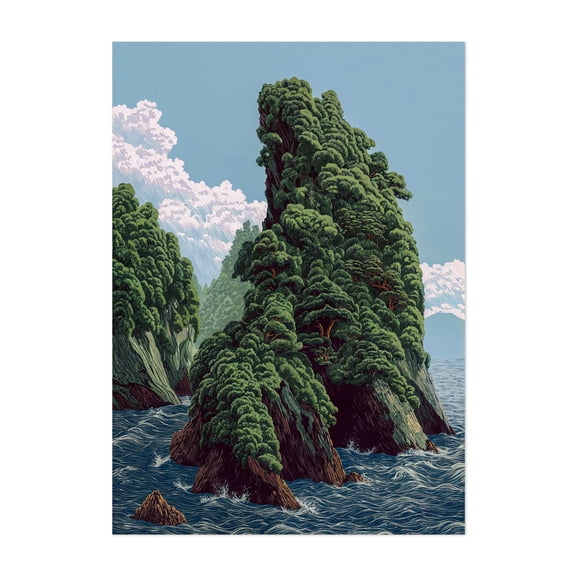 Japanese Wall Art Sage Green Poster Japanese Painting coastal japandi Art chinoiserie Wall Art Maximalist Art - Japan Painting Nature Seascape Landscape Forest Unframed Wall Art Print 4 x 6 inches