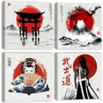 thumbnail image 1 of Japanese Wall Art Samurai Geisha Fuji Mountain Canvas Pictures for Living Room Bedroom Red Artwork Modern Vintage Black and White Asian Painting Office Kitchen Home Decoration 12×12" 4Pcs, 1 of 6