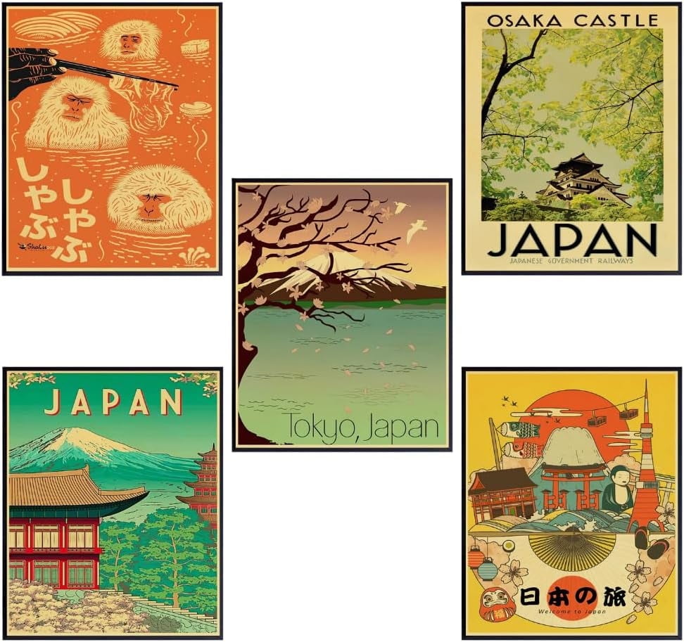 Japanese Wall Art Set – Vintage Travel Poster 5-Pack, Aesthetic Japan ...