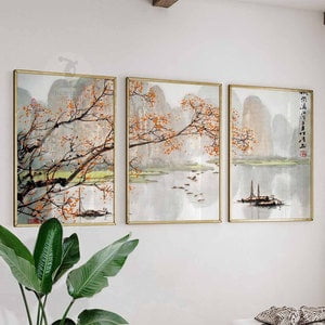 Japanese Wall Art Set of 3 Posters, Japanese Wall Print, Floral Print, Japanese Scenery Art, Asian Decor Poster Sets, Gift, A1/A2/A3/A4, Poster Only