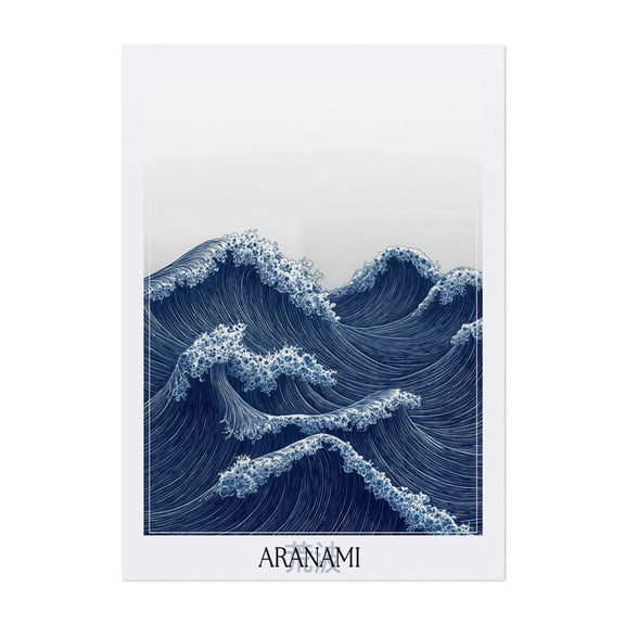 Japanese Wall Art Wabi Sabi Painting Ocean Wall Art Minimalist Print Navy Blue Japandi Art chinoiserie poster - Japan Painting Waves Ocean Seascape Nautical Water Unframed Wall Art Print 9 x 12 inches