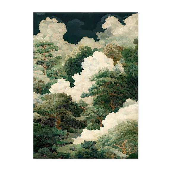 Japanese Wall Art maximalist Autumn Forest Print Botanical Japandi printable Fall Decor vintage Poster sage green extra large Wall Art - Japan Painting Forest Unframed Wall Art Print 4 x 6 inches