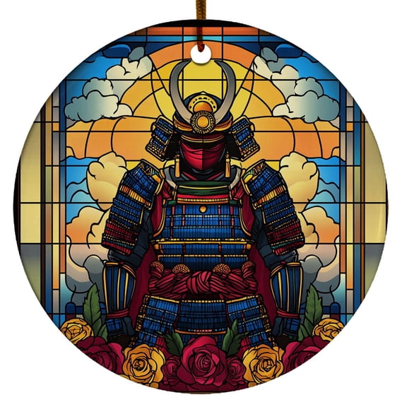 Japanese Warrior Samurai Christmas Ornament, Keepsake Sign Plaque Tree Decoration for Xmas Holidays, Custom Name Ceramic Ornament