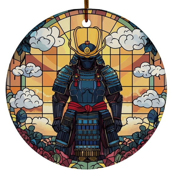Japanese Warrior Samurai Christmas Ornament, Keepsake Sign Plaque Tree Decoration for Xmas Holidays, Custom Name Ceramic Ornament