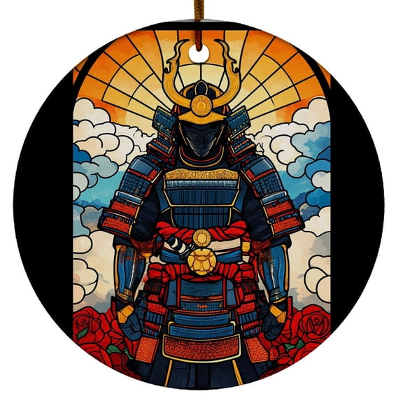 Japanese Warrior Samurai Christmas Ornament, Keepsake Sign Plaque Tree Decoration for Xmas Holidays, Custom Name Ceramic Ornament