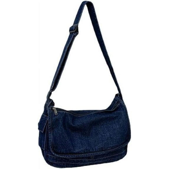 Japanese Washed Denim Crossbody Bag Aesthetic Coquette Shoulder Bag Grunge Causal Preppy Messenger Bag Cute Stuff (Dark Blue,One size)