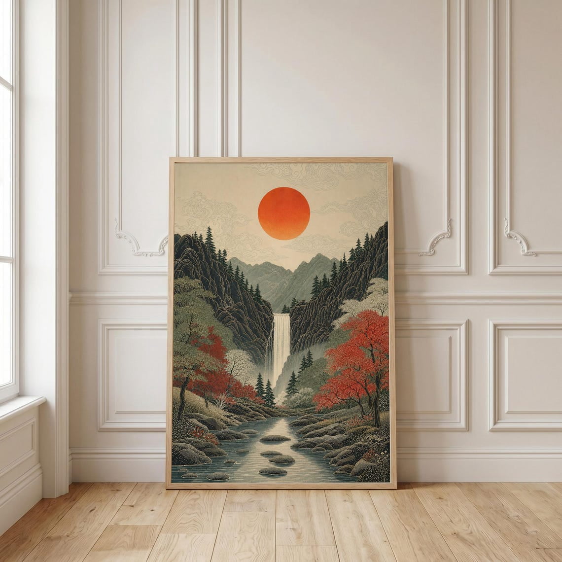 Japanese Waterfall Landscape Art Vintage Mountain Print - Walmart.com