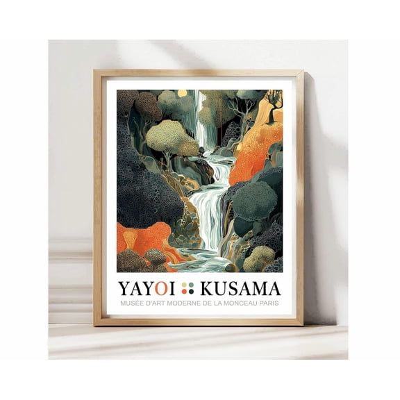 Japanese Waterfall Poster Yayoi Kusama Inspired Japandi Abstract Nature Art, Unframed Poster