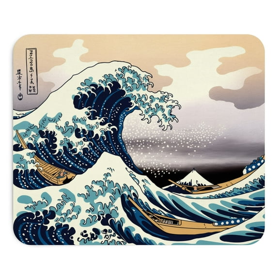 Japanese Wave Art Mouse Pad 9.2"x8" Hokusai-Inspired Design, Non-Slip Rubber Base, Office Desk Decor