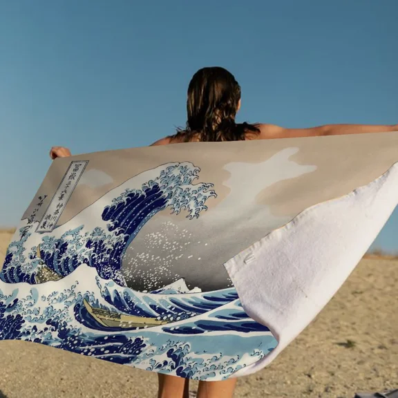 Japanese Wave Art Towel Microfiber Beach Towel Absorbent Quick dry Soft Yoga Swimming Resort Mountain Climbing Towel (5)