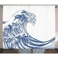 thumbnail image 1 of Ambesonne Japanese Wave Curtains 2 Panel Set, Oriental Vintage, 108" x 108", Navy Blue White, 1 of 3
