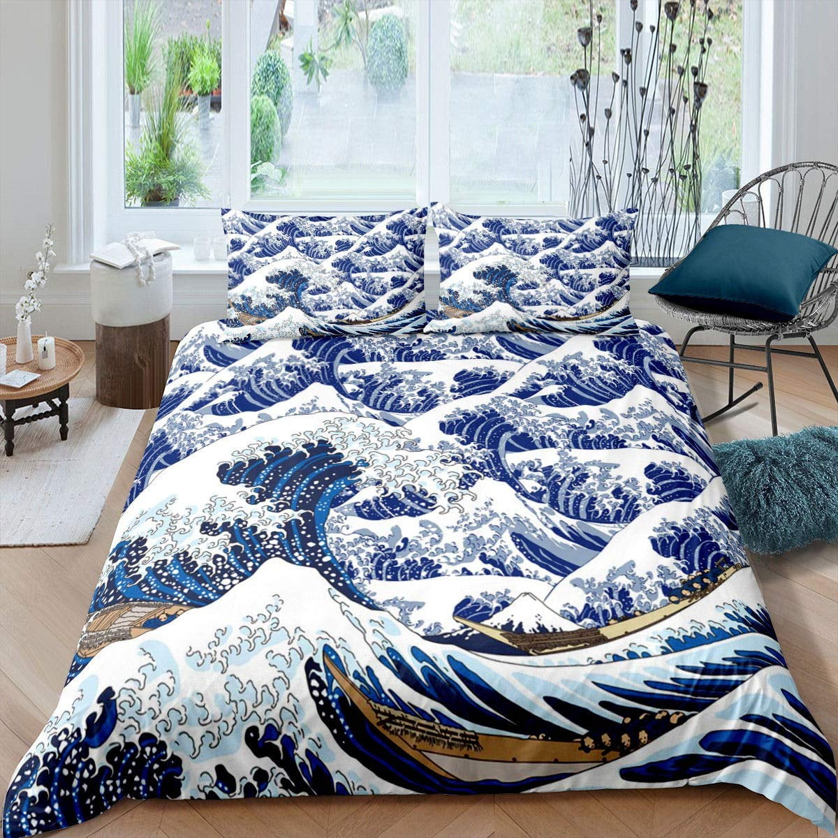 Japanese Wave Duvet Cover Set Sea Storm In Japan Traditional Drawing