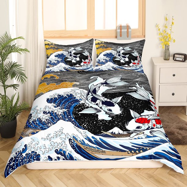 Japanese Wave Duvet Cover Set Sea Storm In Japan Traditional Drawing