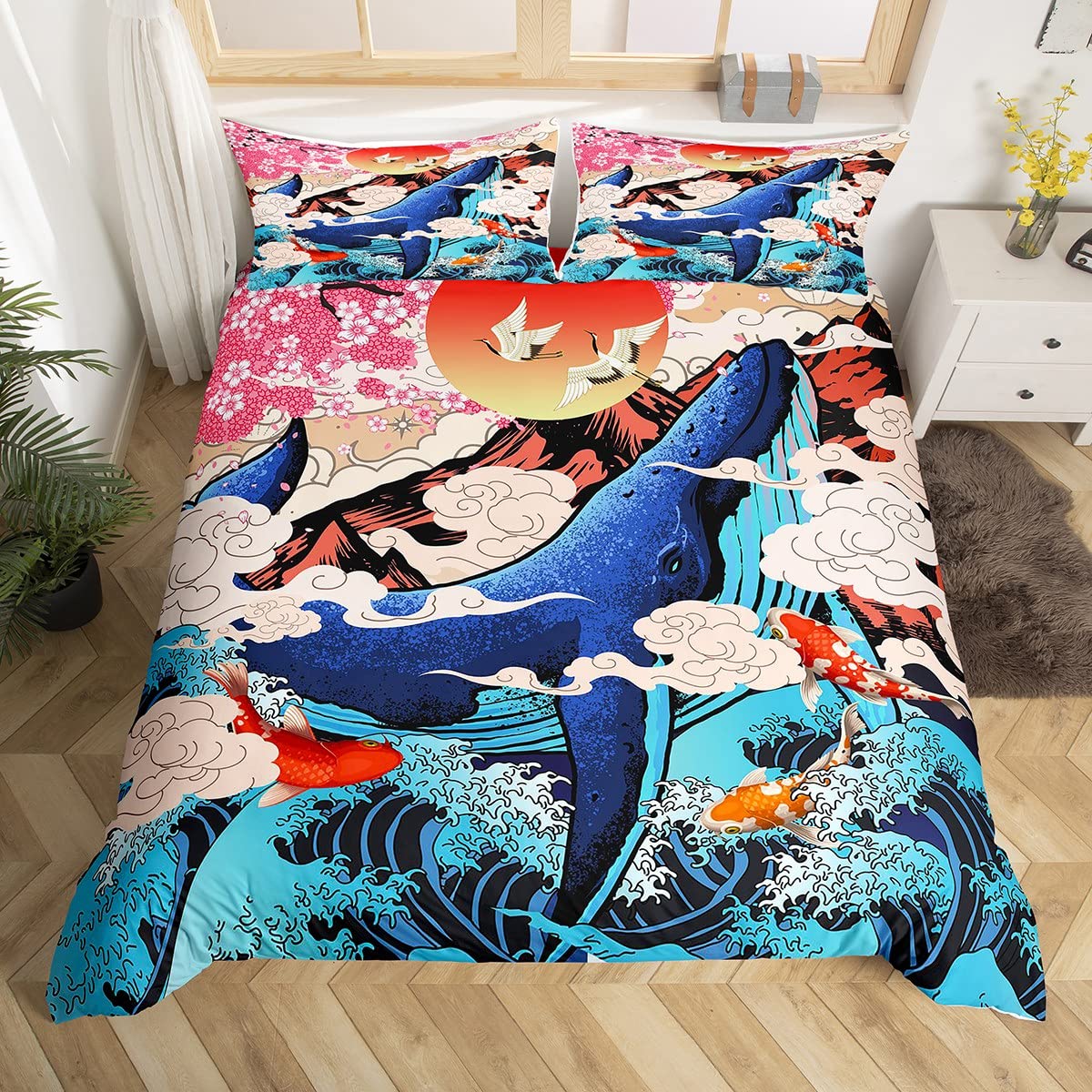 Japanese Wave Duvet Cover Set Sea Storm In Japan Traditional Drawing