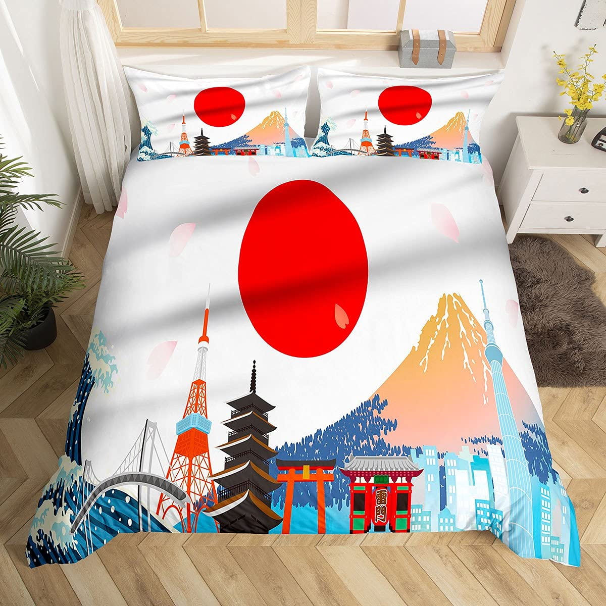 Japanese Wave Duvet Cover Set Sea Storm In Japan Traditional Drawing