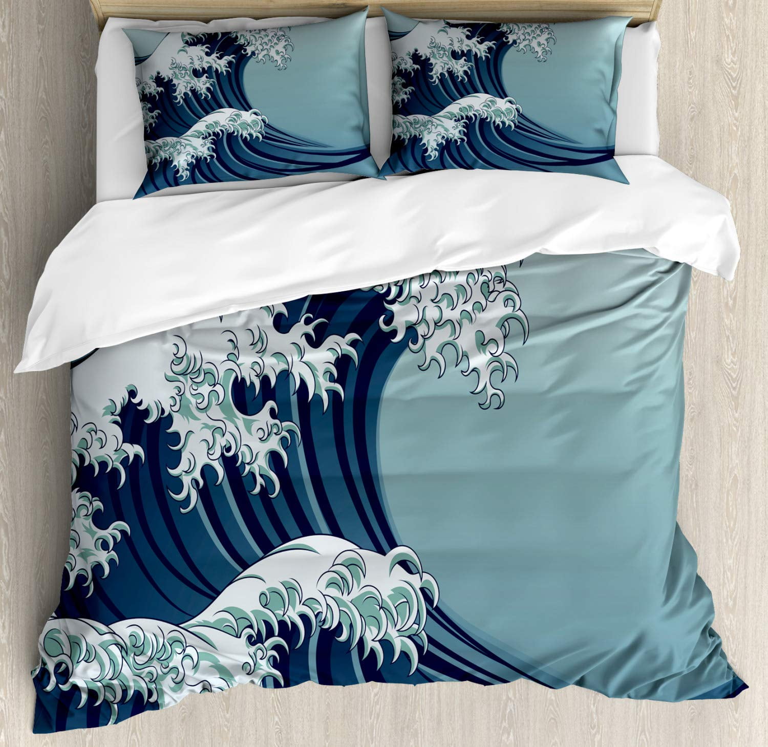 Japanese Wave Duvet Cover Set Sea Storm In Japan Traditional Drawing