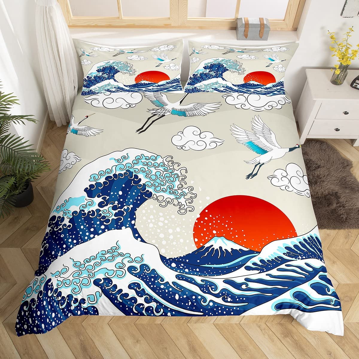 Japanese Wave Duvet Cover Set Sea Storm In Japan Traditional Drawing