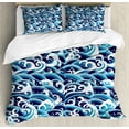 thumbnail image 1 of Japanese Wave Duvet Cover Set, Traditional Eastern Pattern with Waves of Water Foam Splashes, Decorative 3 Piece Bedding Set with 2 Pillow Shams, Queen Size, Pale Blue Navy Blue, by Ambesonne, 1 of 3