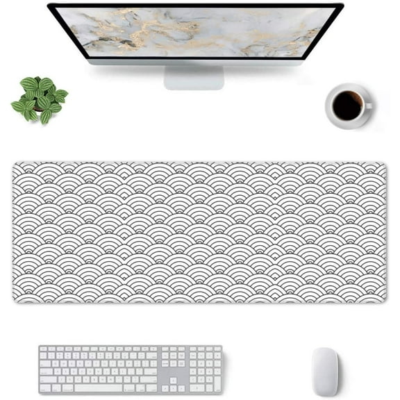 Japanese Wave Grey -Mouse Pad, Big Desk Mat, Extended Gaming Mouse Pad, Mouse Mat with Non-Slip Rubber Base ＆ Stitched, 31.5 X 11.8 in Large Desk Pad for Keyboard, Mouse, Home and Office