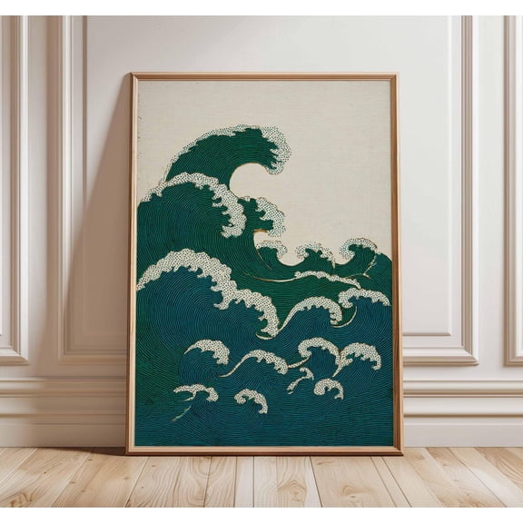 Japanese Wave Minimalist Ocean Modern Coastal Traditional Zen Home Decor, Unframed Paper Poster 8x10in