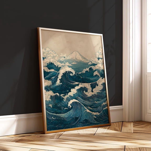 Japanese Wave Mount Fuji Ocean Zen Japandi Art, Unframed Paper Poster 8x10in