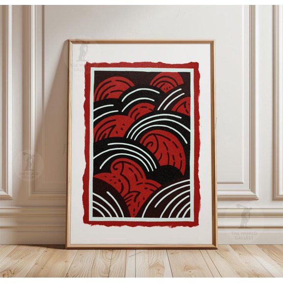 Japanese Wave Pattern Red Black Minimal Poster Unframed Paper Print