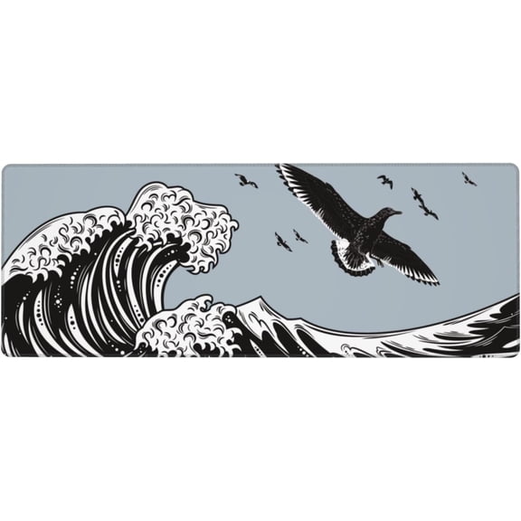 Japanese Wave and Petrel Mouse Pad, Waterproof Extended Large Gaming Mousepad Desktop, Big Long Non-Slip Mouse Mat for Laptop, Keyboard, Computer for Decor Office, 31.5 * 11.8 in