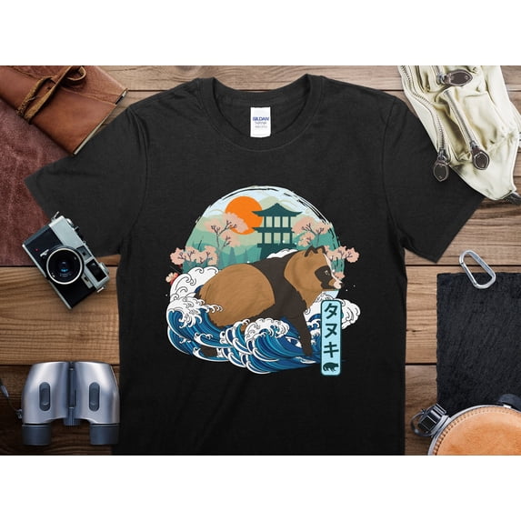 Graphic Raccon Japanese Wave Raccoon Waves T-Shirt, Traditional Art Style Tee, Unisex ...