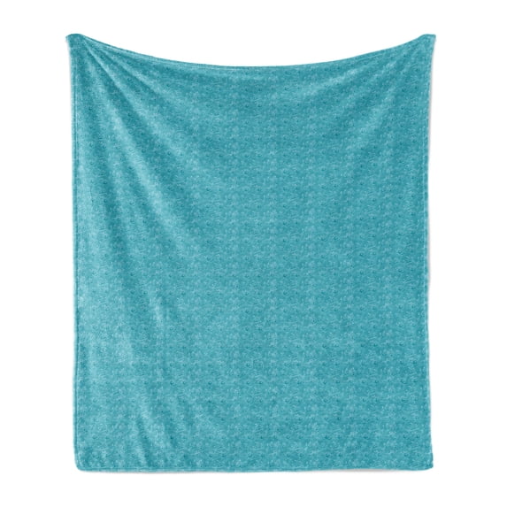 Japanese Wave Soft Flannel Fleece Blanket, Classic Eastern Inspired Splatters Growth Tsunami Water Theme Pattern, Cozy Plush for Indoor and Outdoor Use, 50" x 70", Sea Blue Pale Blue, by Ambesonne