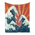 thumbnail image 1 of Japanese Wave Soft Flannel Fleece Blanket, Japanese Painting Style Summer Seasonal Backdrop Surf Water Abstract Sunset, Cozy Plush for Indoor and Outdoor Use, 60" x 80", Multicolor, by Ambesonne, 1 of 6