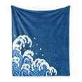 thumbnail image 1 of Japanese Wave Soft Flannel Fleece Throw Blanket, Illustration of Sea Curves Oriental Style Folk Surf Modern, Cozy Plush for Indoor and Outdoor Use, 50" x 70", Violet Blue White, by Ambesonne, 1 of 5