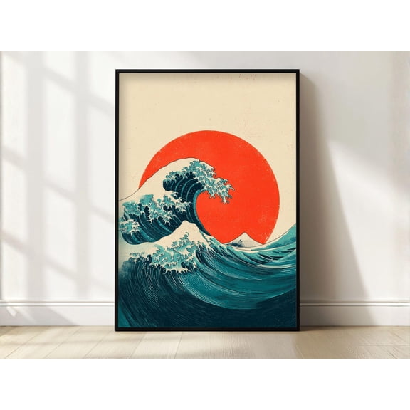 Japanese Wave Sun Ocean Print, Unframed Paper Poster 24x36in