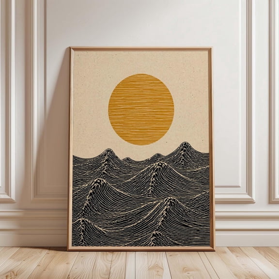 Japanese Wave Sun Wall Art Japandi Wave Artwork Home Decor