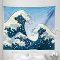 thumbnail image 1 of Japanese Wave Tapestry, Far Eastern Painting Oceanic Storm Theme Tsunami Wind Water Art, Fabric Wall Hanging Decor for Bedroom Living Room Dorm, 5 Sizes, Teal Blue White, by Ambesonne, 1 of 1