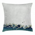 thumbnail image 1 of Japanese Wave Throw Pillow Cushion Cover, Aquatic Swirls Flying Birds of Ocean Ukiyo-e Style Artwork Grunge Print, Decorative Square Accent Pillow Case, 18 X 18 Inches, Grey Blue Cream, by Ambesonne, 1 of 2