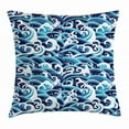 thumbnail image 1 of Japanese Wave Throw Pillow Cushion Cover, Traditional Eastern Pattern with Waves of Water Foam Splashes, Decorative Square Accent Pillow Case, 16 X 16 Inches, Light Blue Navy Blue White, by Ambesonne, 1 of 2