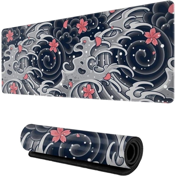 Japanese Wave with Sakura Mouse Pad Non Slip Rubber Base Mousepad